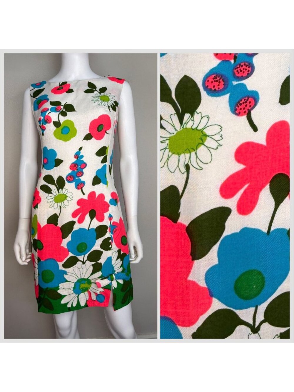 Vintage 1960s Bright Floral Mini Dress, Aladdin Size XS